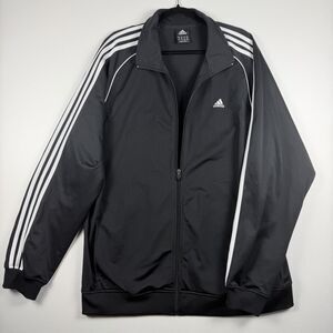 Adidas Jacket Mens XL Black 3-Stripes Full Zip Track Knit Lightweight Athletic